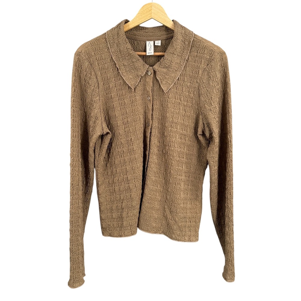 Joie Tan Textured Collared Button Up Long Sleeve Top Shirt Neutral Womens Large
